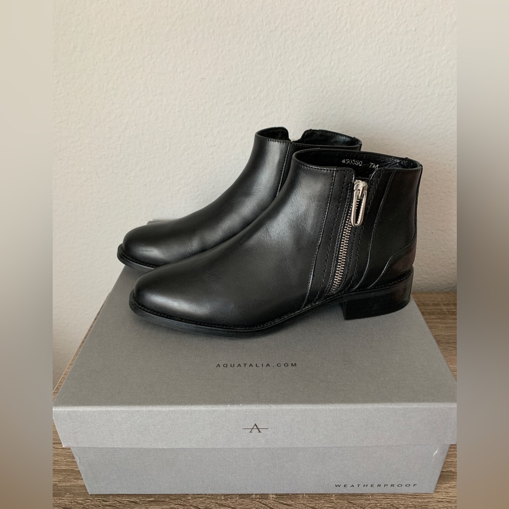 Aquatalia (NEW) Nadie Black Leather Waterproof Bootie Womens Size 7
